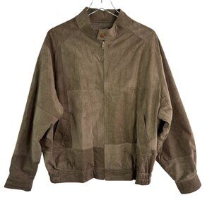Vintage Tuttle golf mens jacket M patchwork tan brown faux suede bomber full zip